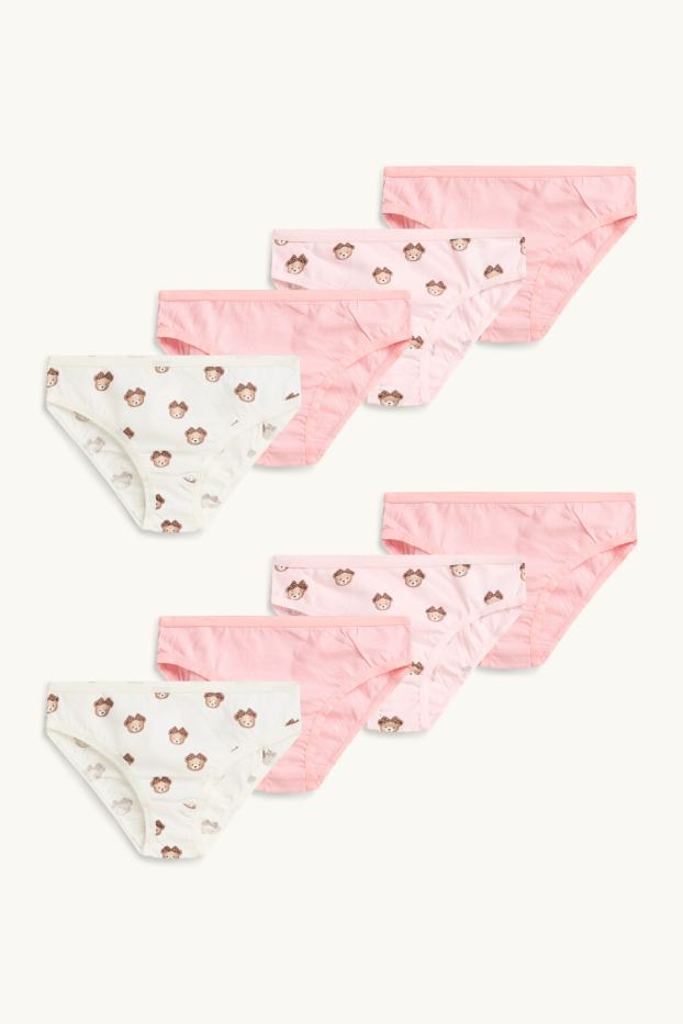 Kinderen: meisjes - Set van 8 - teddybeer - slip - wit / fuchsiarood