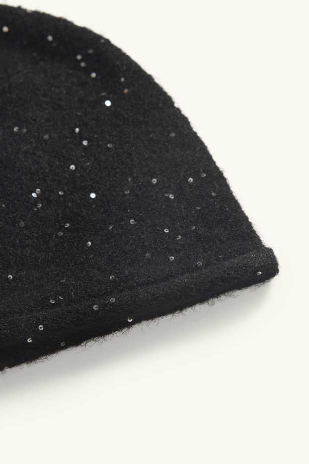 Damen - Beanie - Glanz-Effekt - schwarz