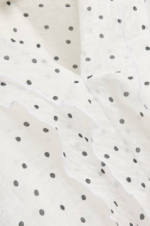 Women - Chiffon blouse with V-neck - polka dot - white / black