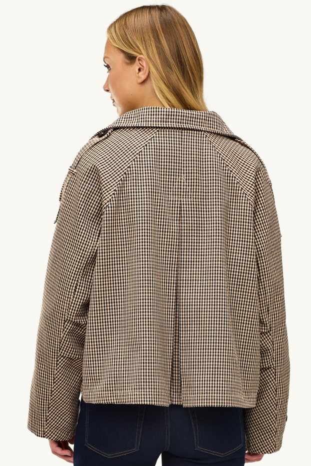 Damen - Crop Trenchcoat - kariert - beige