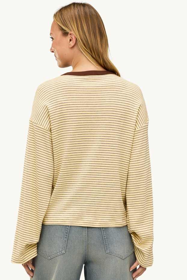 Dames - Longsleeve - oversized - gestreept - bruin / geel