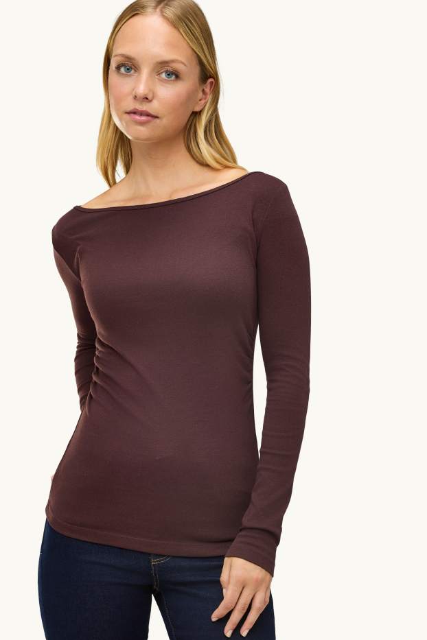 Damen - Langarmshirt - Slim Fit - dunkelbraun