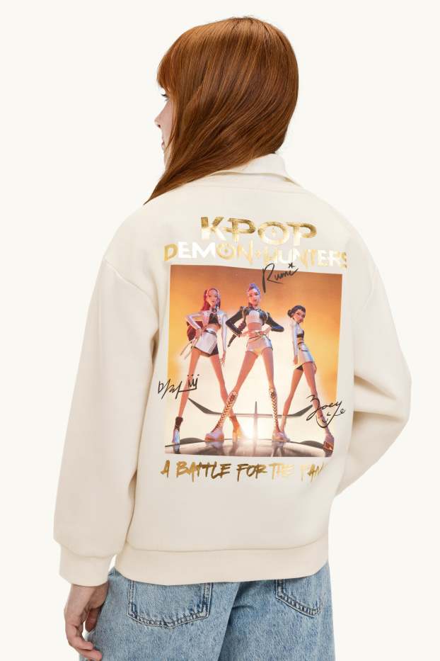 Kinderen: meisjes - KPop Demon Hunters - sweatshirt - glanseffect - crème wit