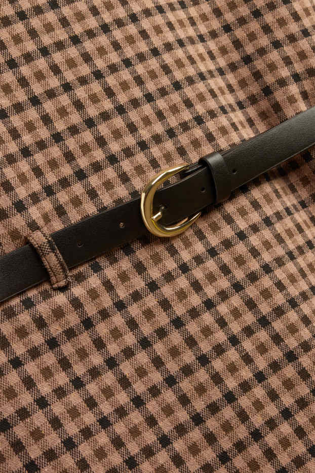 Women - Dress with belt - straight fit - check - brown