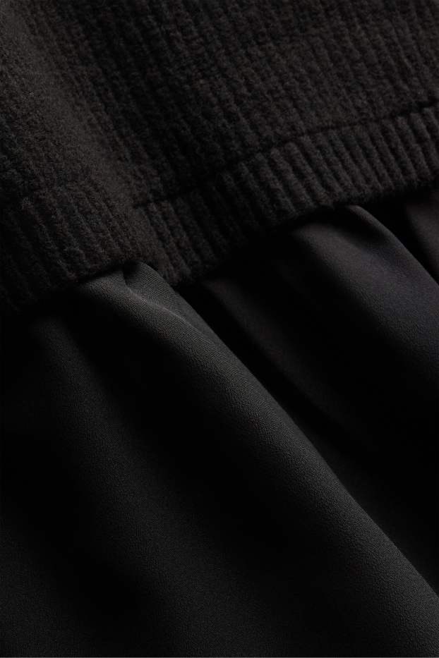 Women - Knitted dress - ribbed - 2-in-1 look - black