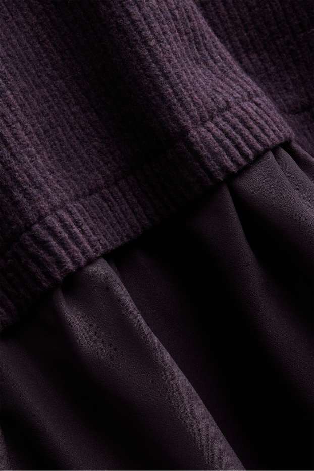 Women - Knitted dress - ribbed - 2-in-1 look - violet
