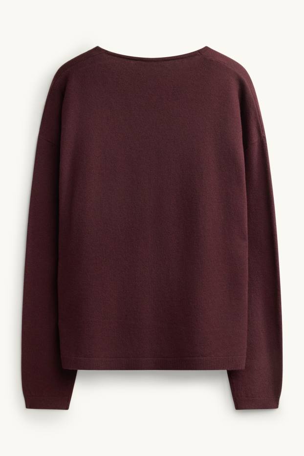 Femmes - Pull avec encolure en V - bordeaux