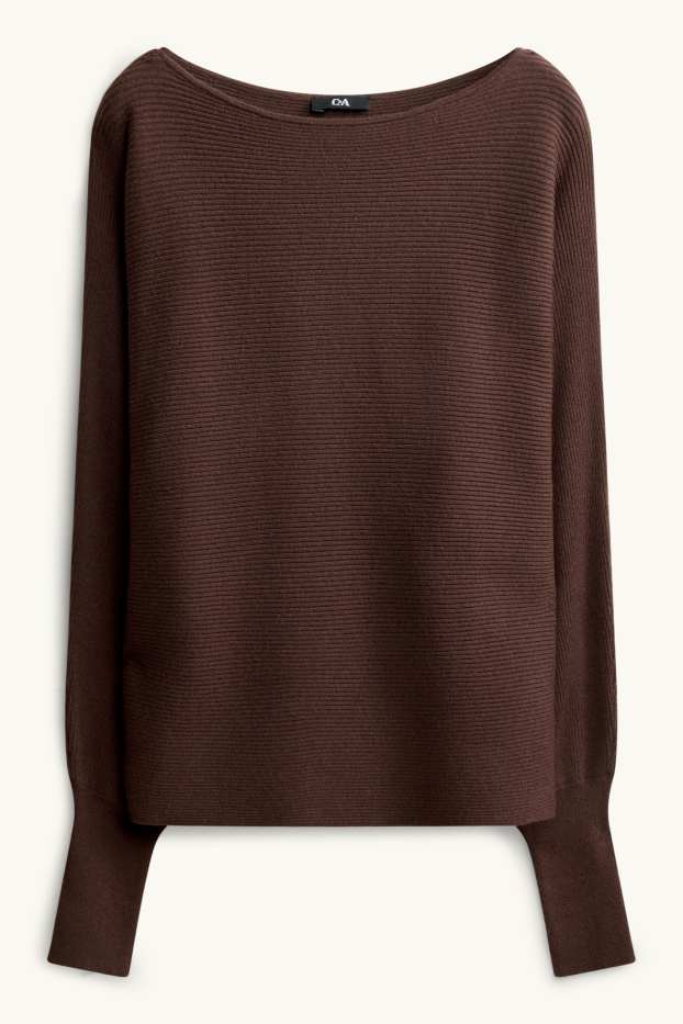 Women - Jumper - ribbed - dark brown
