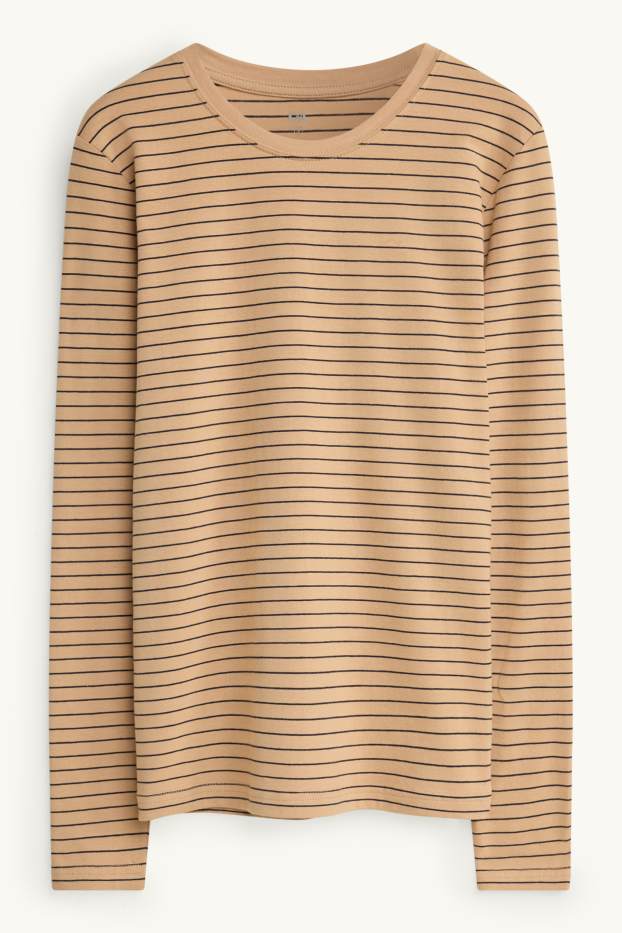 Dames - Longsleeve - slim fit - gestreept - beige / blauw