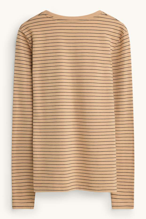 Dames - Longsleeve - slim fit - gestreept - beige / blauw
