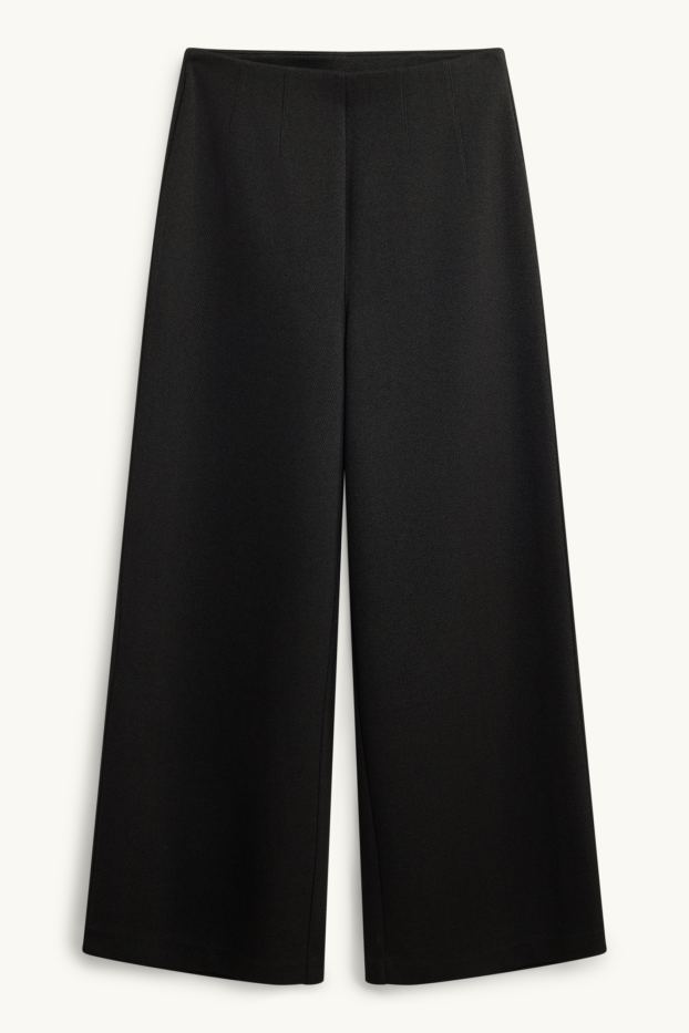 Femei - Pantaloni de stofă - talie înaltă - wide leg - cu model - negru