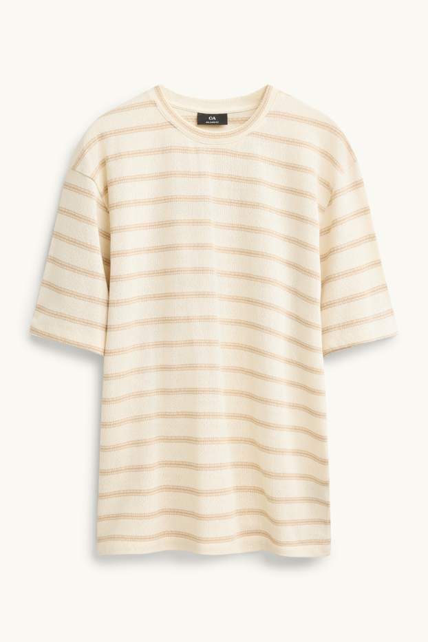 Herren - T-Shirt - Oversized - gestreift - braun / cremeweiss
