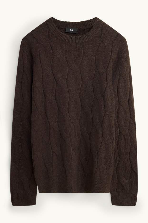 Hommes - Pull - motif tressé - marron foncé