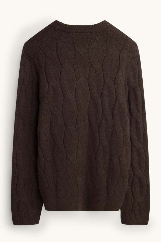 Hommes - Pull - motif tressé - marron foncé