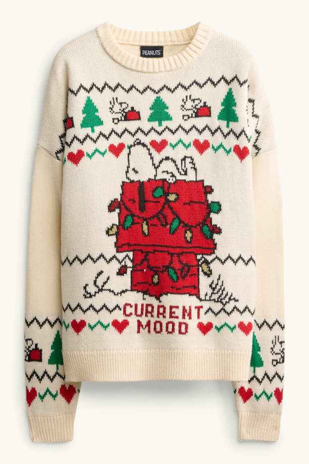 Dames - Kersttrui - Peanuts - crèmekleurig