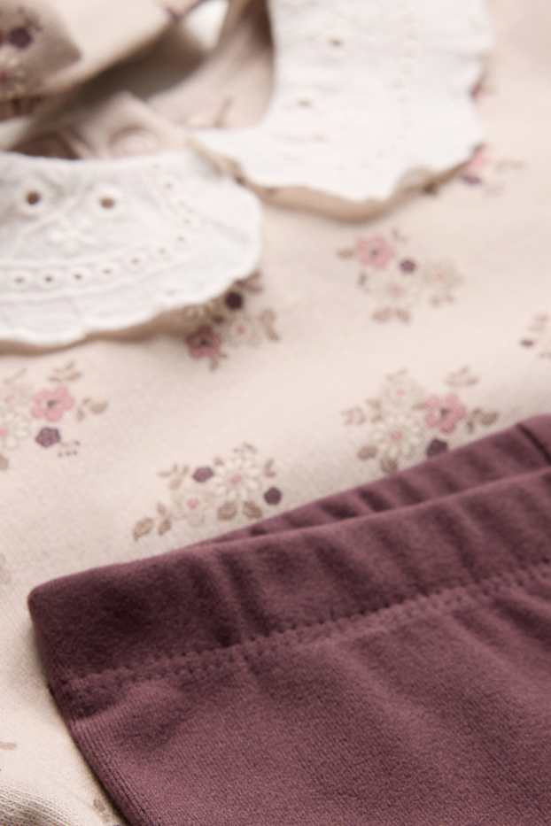 Neonate - Fiorellini - completo termico per neonate - 3 pezzi - rosa / rosso scuro