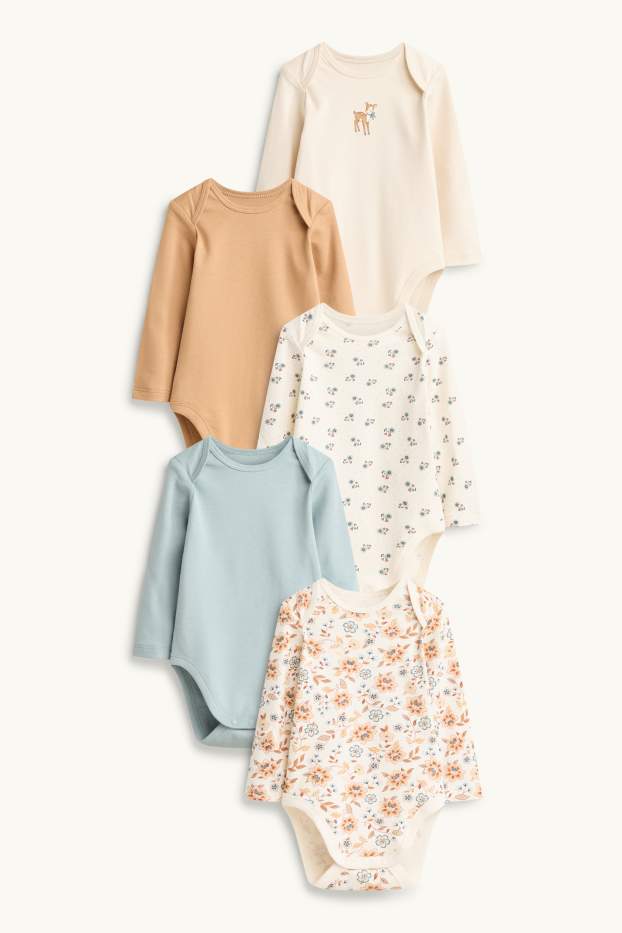 Bébés filles - Lot de 5 - faon et fleur - bodys bébé - bleu / crème