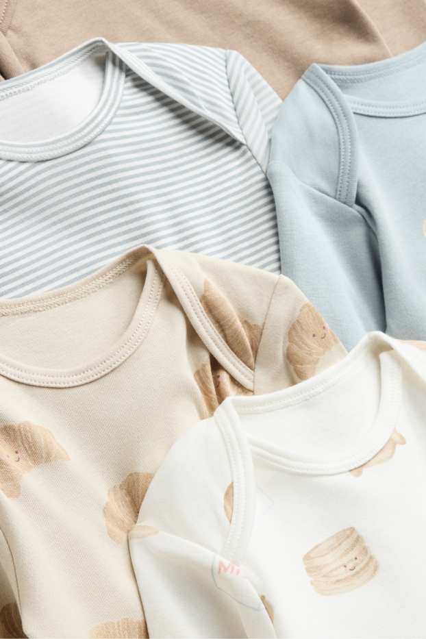 Unisex - Paquet de 5 - esmorzar - bodi per a nadó - beix/blau