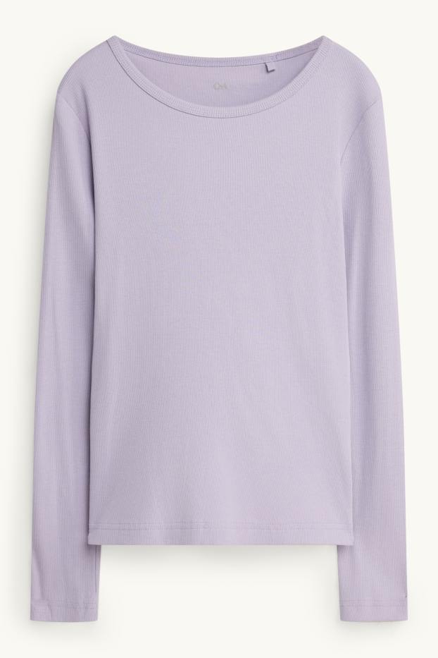 Donna - Maglia a maniche lunghe - slim fit - a coste - porpora