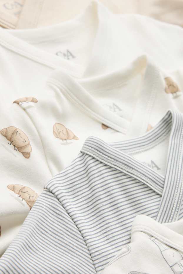 Unisex - Multipack of 5 - breakfast and croissant - wrapover baby bodysuit - beige / blue