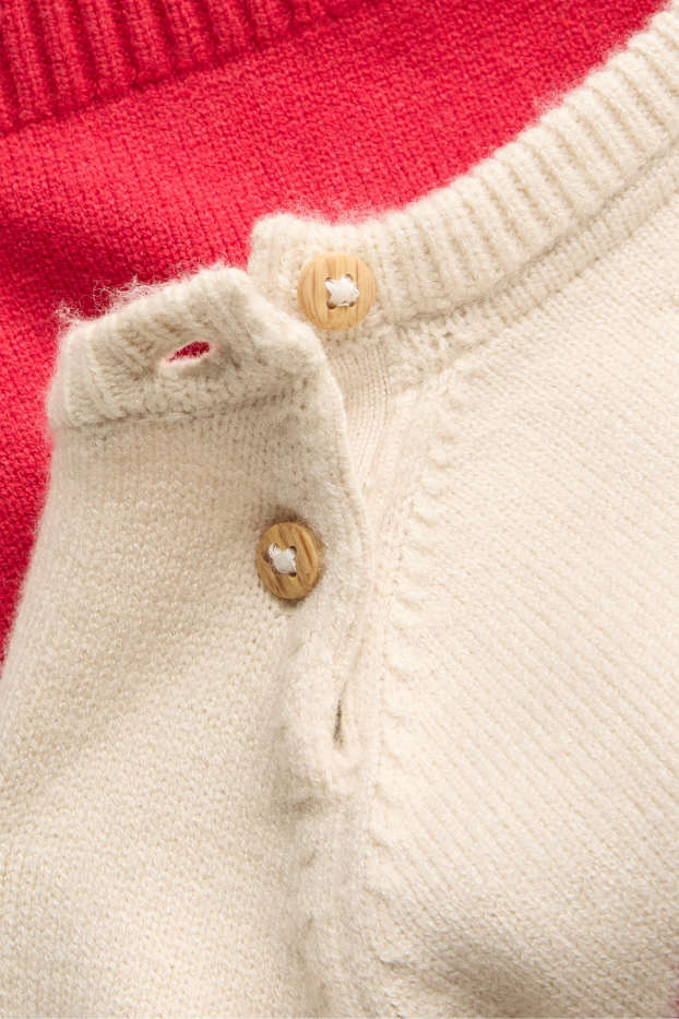 Baby: jongens - Dennenboom en rendier - babykersttrui - rood / crème wit