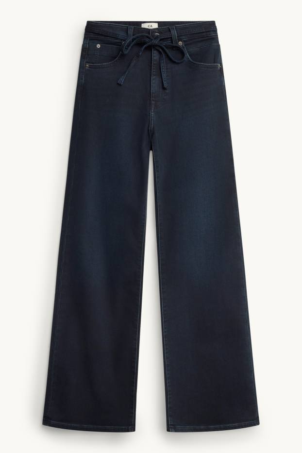Dames - Wide leg jeans - mid waist - jog denim - LYCRA ® - jeansdonkerblauw
