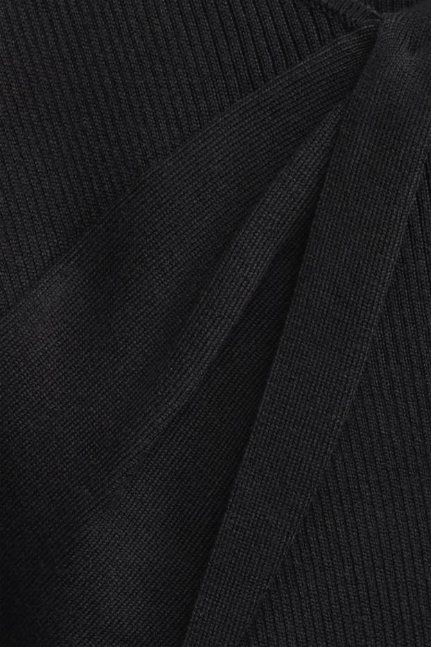 Damen - Strickkleid mit V-Ausschnitt - Straight Fit - gerippt - schwarz