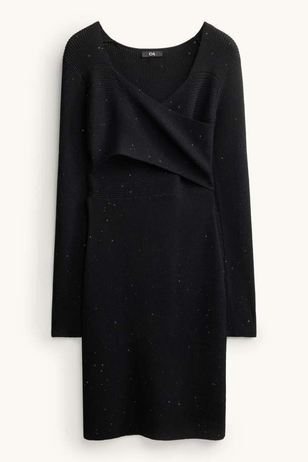Dames - Wikkeljurk - geribd - glanseffect - zwart