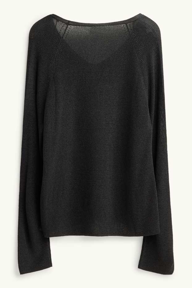 Femmes - Pull avec encolure en V - finition brillante - noir