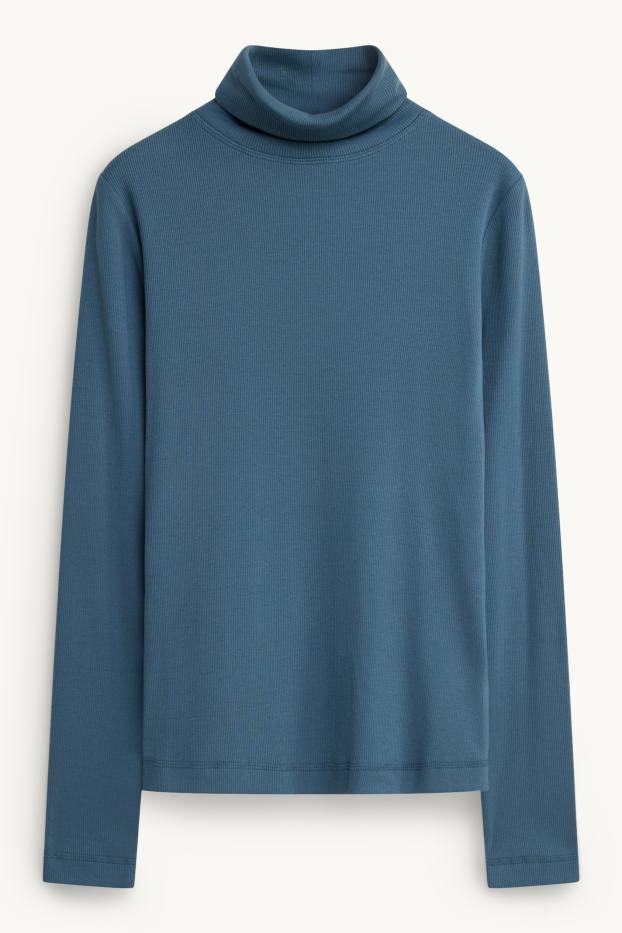 Damen - Rollkragenshirt - gerippt - blau