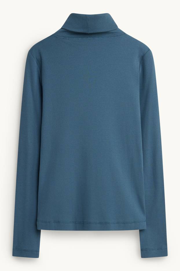 Damen - Rollkragenshirt - gerippt - blau