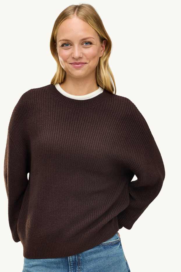 Damen - Pullover - gerippt - braun