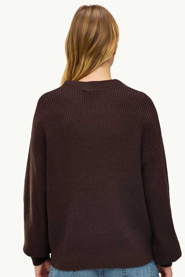 Damen - Pullover - gerippt - braun