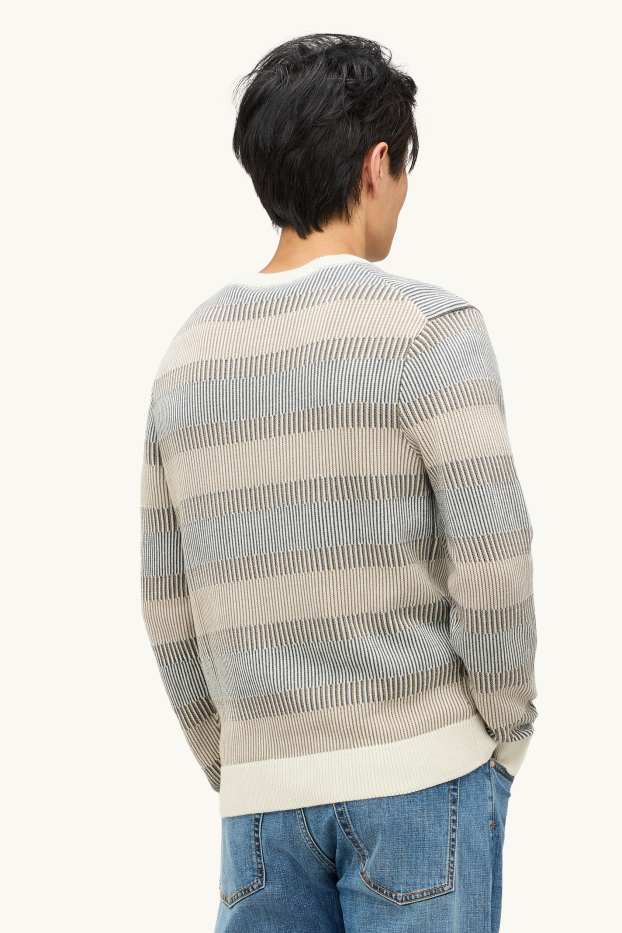 Hommes - Pull - à rayures - beige