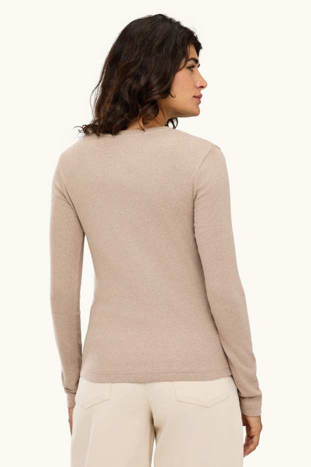 Femmes - Haut henley - slim fit - côtelé - beige