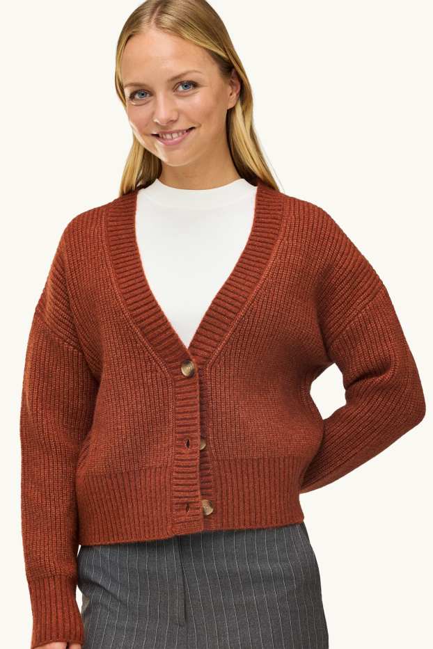 Damen - Strickjacke - gerippt - orange