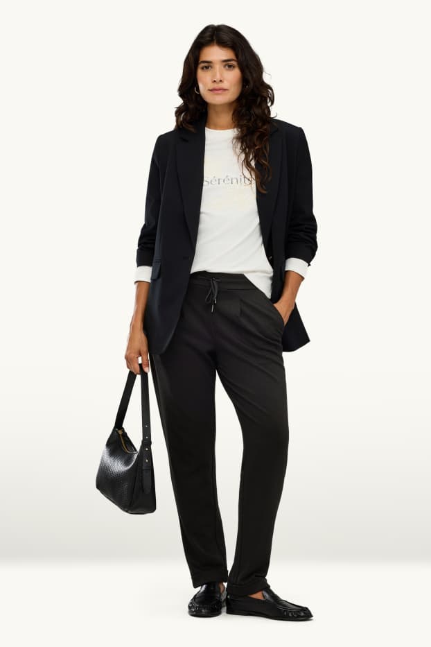 Dames - Pantalon - mid waist - tapered fit - zwart