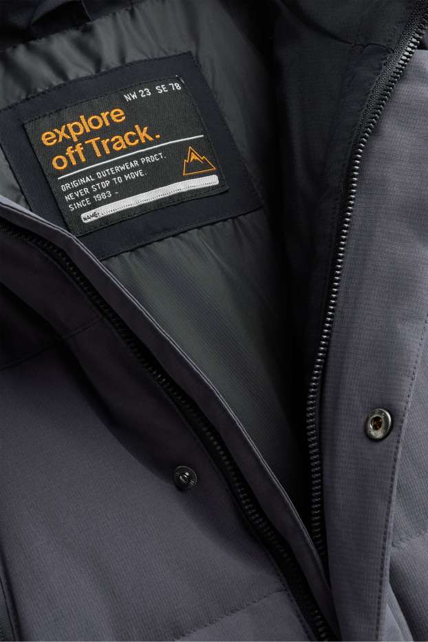 Children Boys - Quilted down jacket with faux fur trim and hood - lined - dark gray