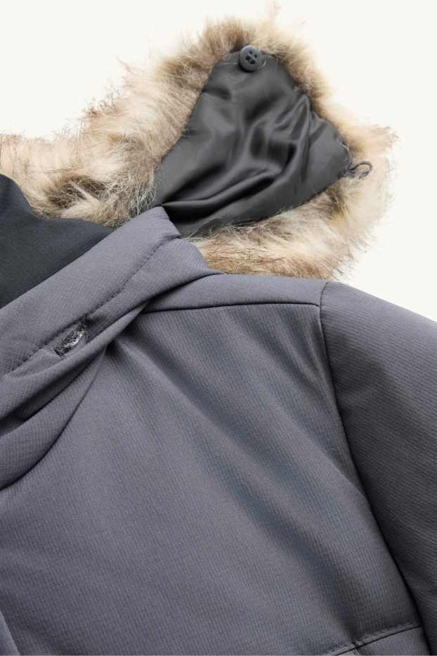Children Boys - Quilted down jacket with faux fur trim and hood - lined - dark gray