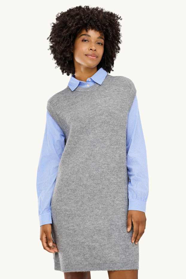 Dona - Vestit de punt de mitja - straight fit - estil 2 en 1 - gris jaspiat