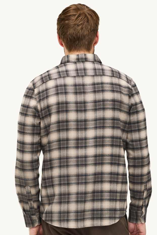 Pánské - Košile - regular fit - kent - kostkovaná - šedá/hnědá