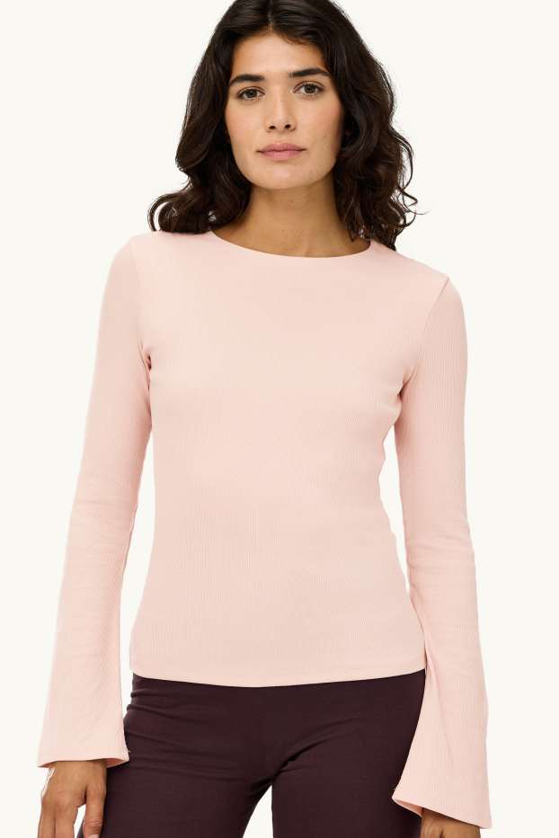 Dames - Longsleeve - slim fit - geribd - lichtrose