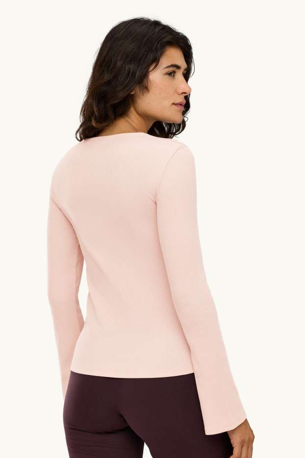 Dames - Longsleeve - slim fit - geribd - lichtrose
