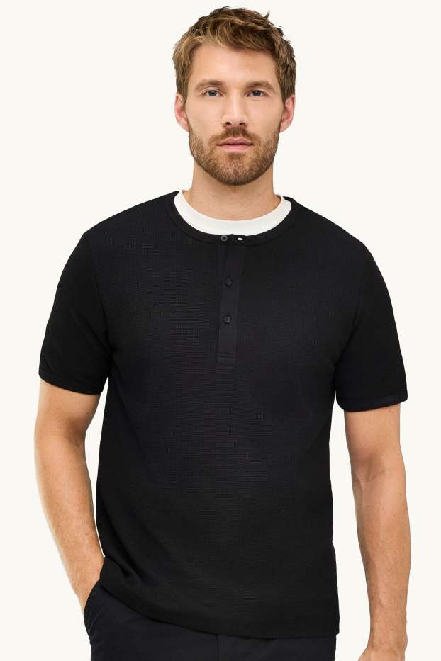 Hommes - T-shirt - regular fit - finition texturée - noir