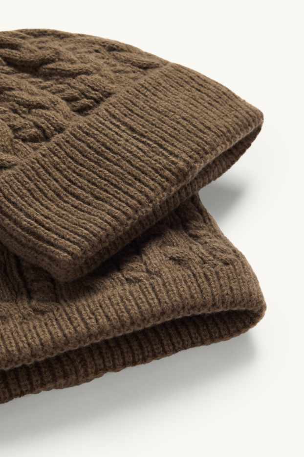 Enfants garçons - Ensemble - bonnet et tour de cou - 2 pièces - motif tressé - marron