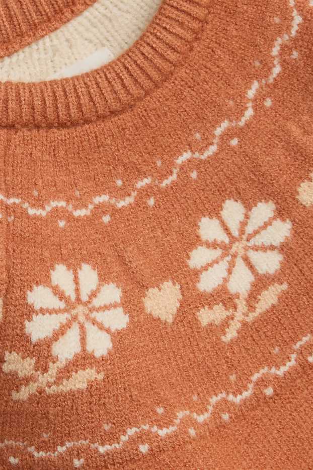 Baby Mädchen - Blümchen und Herzchen - Baby-Pullover - rostbraun