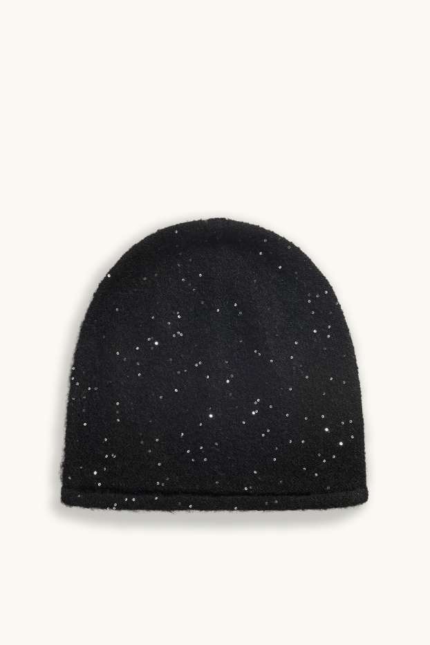 Damen - Beanie - Glanz-Effekt - schwarz