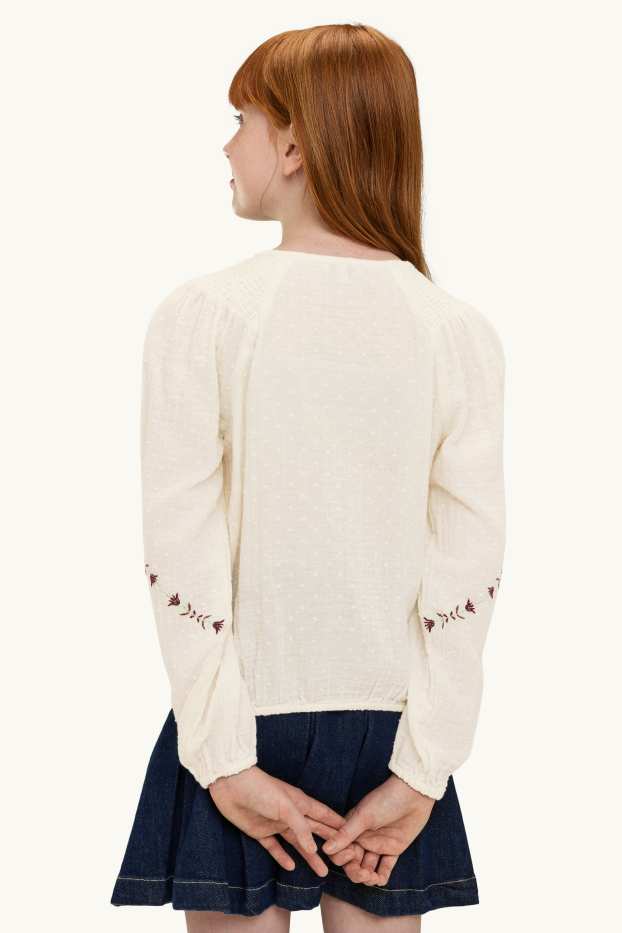 Kinder Mädchen - Musselin-Bluse - gesmokt - cremeweiß