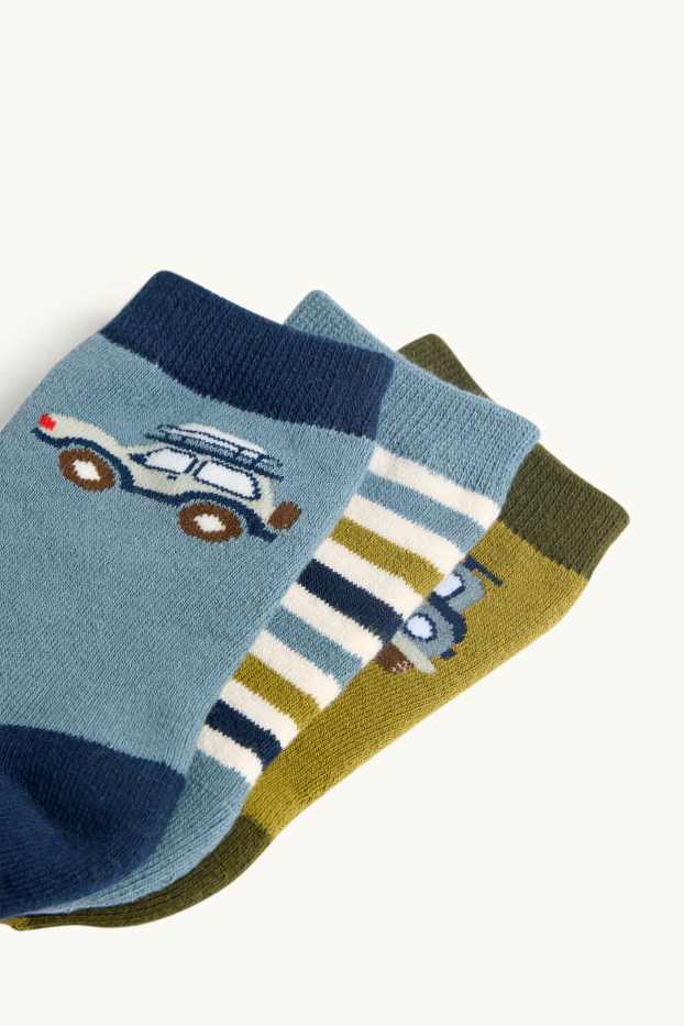 Bambini - Confezione da 3 - calze antiscivolo - motivo auto - verde / blu scuro