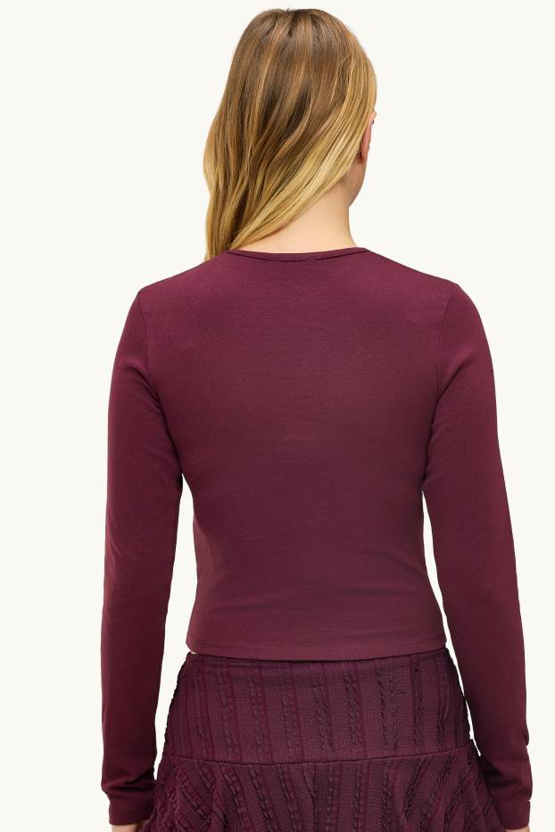 Damen - Langarmshirt - Slim Fit - bordeaux
